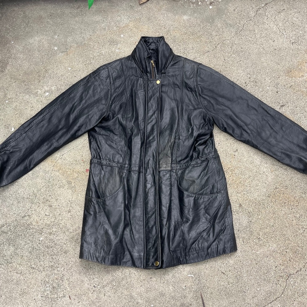 90s genuine leather jacket buttery soft black lambskin long bomber matrix trench